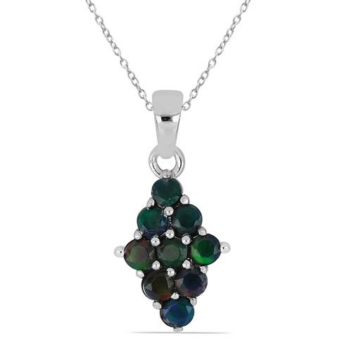 BUY REAL BLACK ETHIOPIAN OPAL GEMSTONE CLUSTER PENDANT IN STERLING SILVER